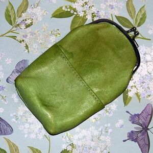 Vintage Green Leather Coin Glasses Lipstick Purse
